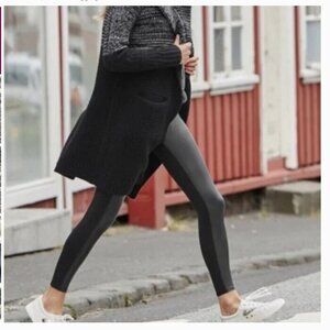 Athleta High Rise Gleam Tight Black Legging Faux Leather Front Panel Sz L